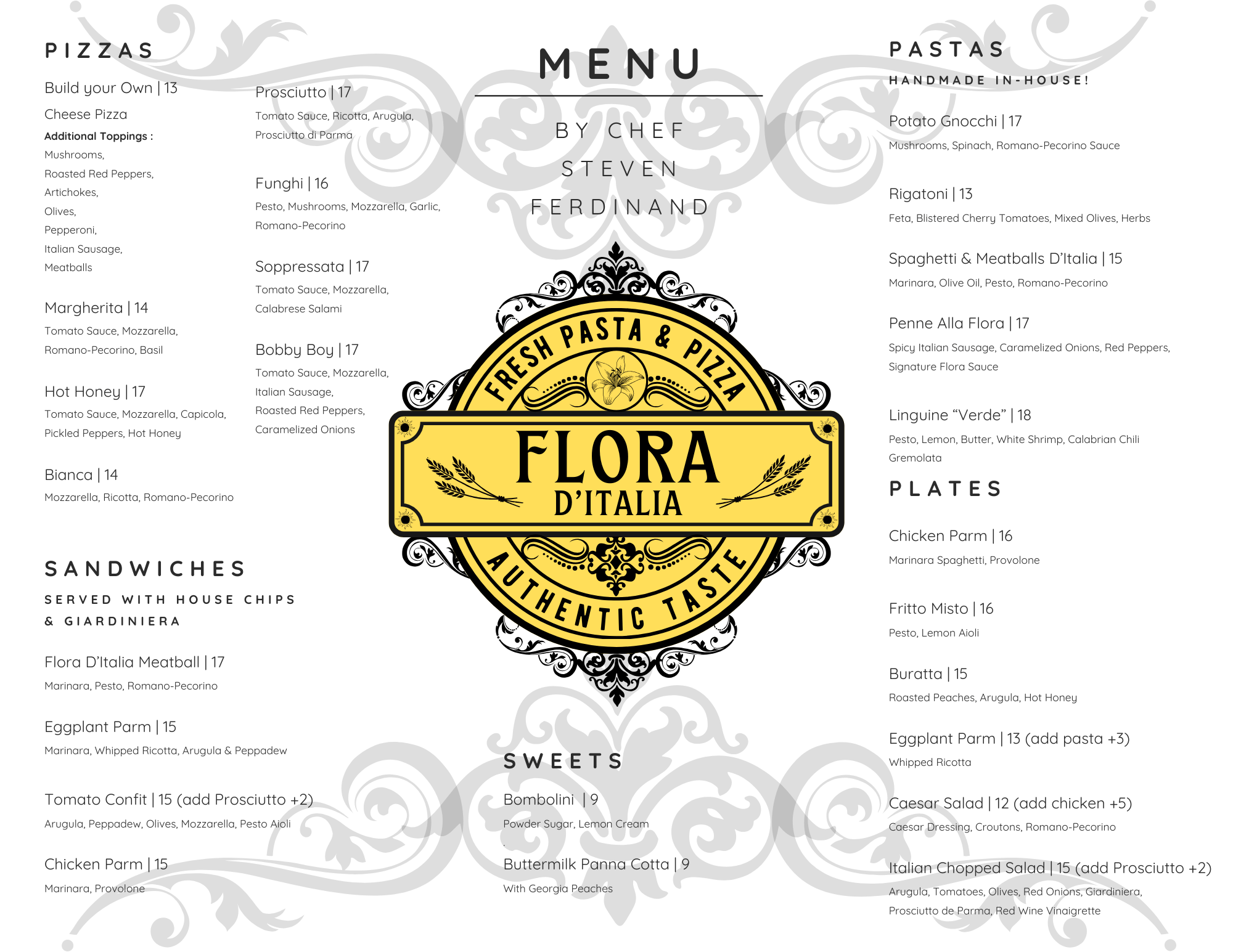 Flor D'Italia Menu